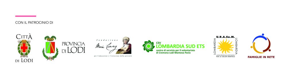 L'immagine espone i logo degli enti lodigiani che hanno patrocinato la XII^ edizione: Comune di Lodi, Provincia di Lodi, Fondazione Maria Cosway,Centro per i servizi volontariato Lombardia sud ETS, Urasam Lombardia, Famiglie in rete
